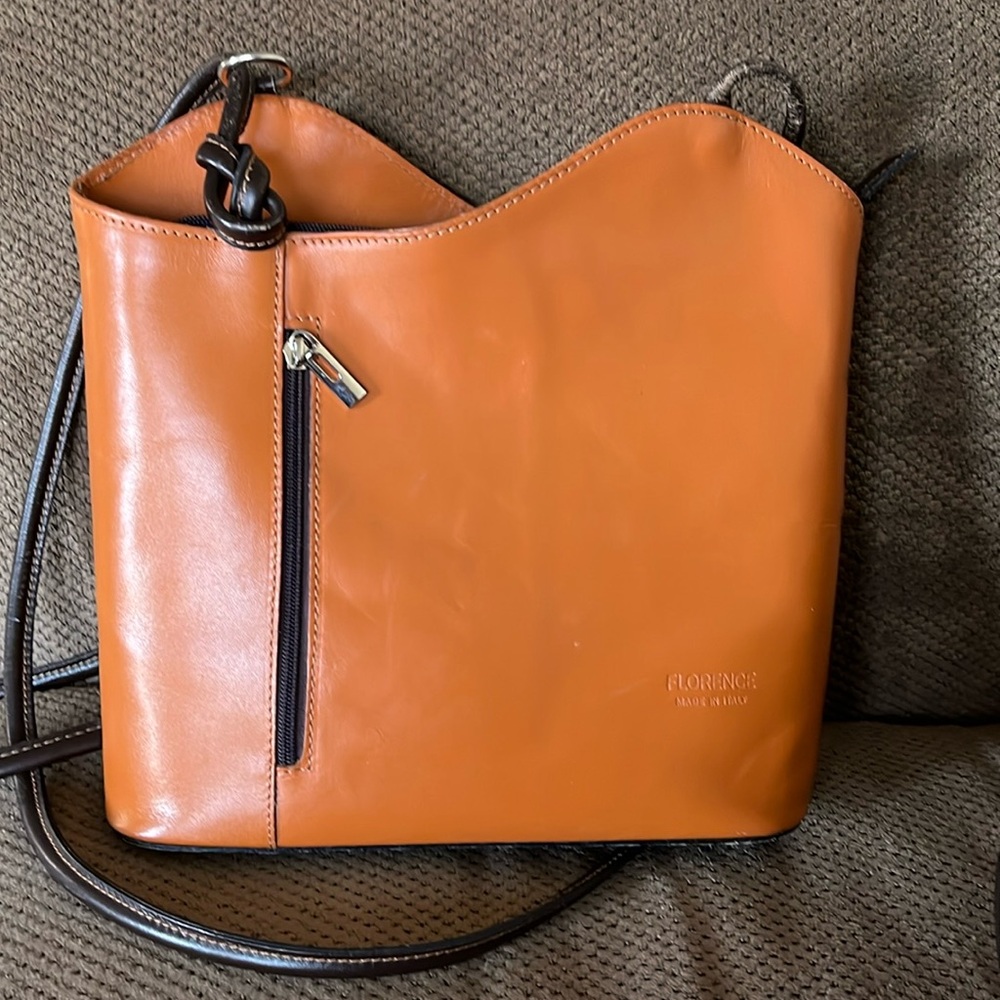 Florence Made in Italy Cloe Leather Shoulder Bag Backpack Toffee Brown